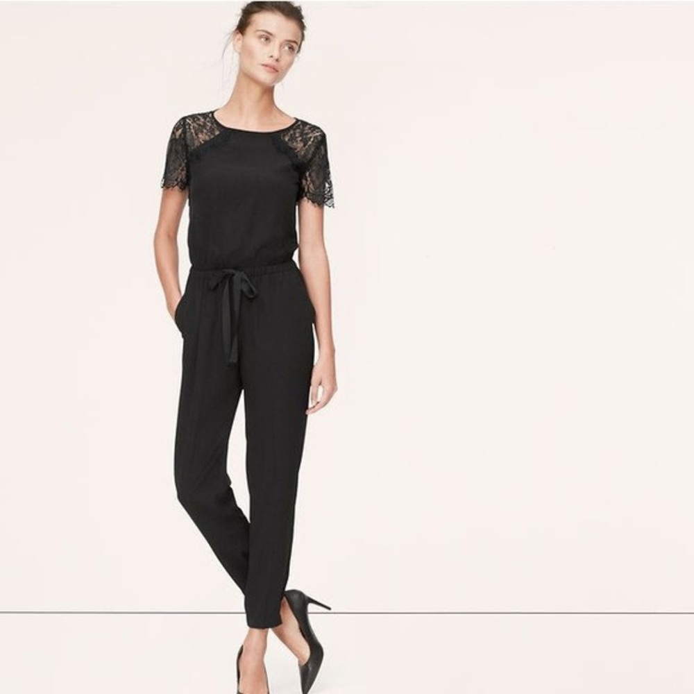 Ann Taylor Black Lace Sleeve Jumpsuit 2P